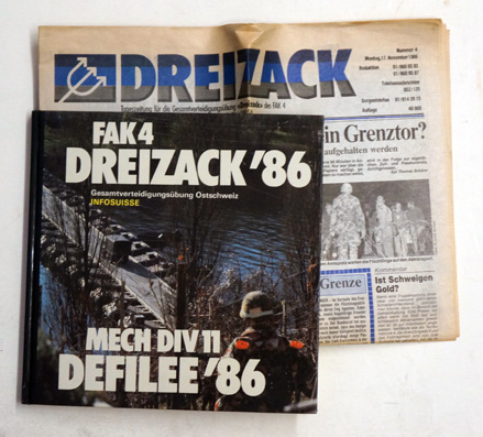 FAK4 Dreizack'86. Gesamtverteidigungsübung Ostschweiz / APF Infosuisse / Mech DIV 11 Defilee'86