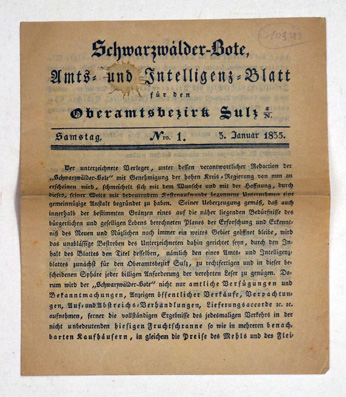 Schwarzwälder-Bote, Amts- und Intelligenz-Blatt für den Oberamtsbezirk Sulz No. 1, 3. Januar 1835