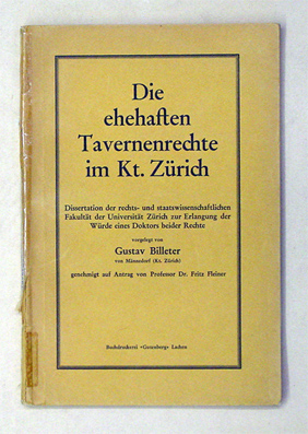 Die ehehaften Tavernerechte im Kanton Zürich