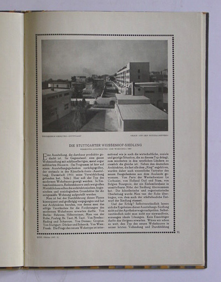 Die Stuttgarter Weisenhof-Siedlung. Werkbund-Austellung «Die Wohnung» 1927