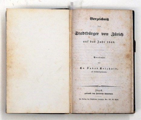 Verzeichniss der Stadtbürgerschaft von Zürich auf das Jahr 1848